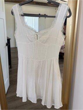 Women's White Lace-Trim Mini Dress